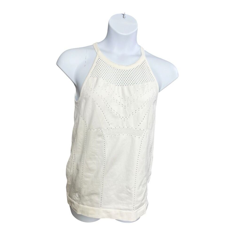 Athleta Women White Mesh Tank Top Size XL Stretch Workout Yoga Crewneck